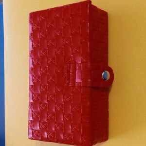*Red Faux Leather Woven Mini Travel Jewelry Box